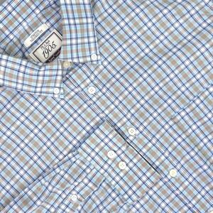 Jos A Bank 1905 Shirt Mens XL Blue Plaid brrr Stretch Tailored Fit Button Down